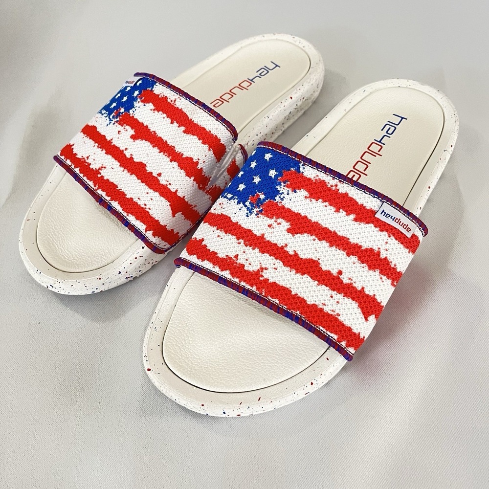 Hey Dude Women's USA Flag Slide Sandals Red White Blue Size 8 4th of July